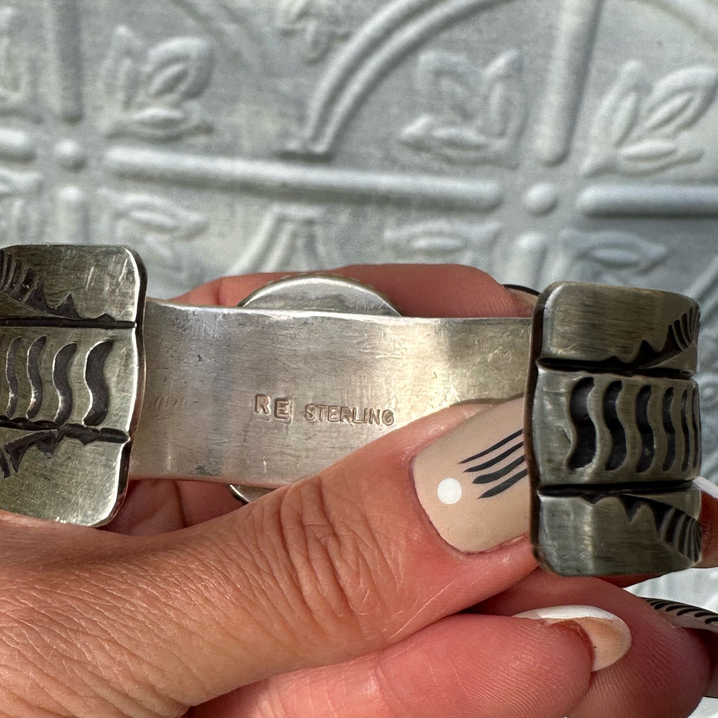 Turquoise Mountain Stamped Silver Cuff