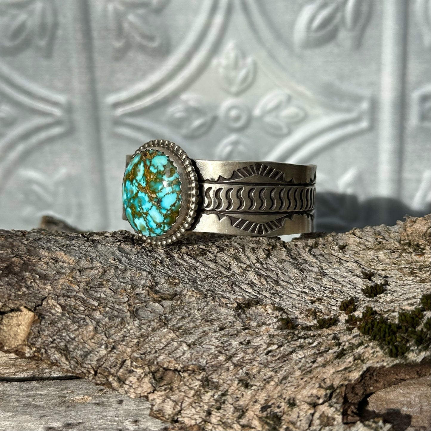 Turquoise Mountain Stamped Silver Cuff