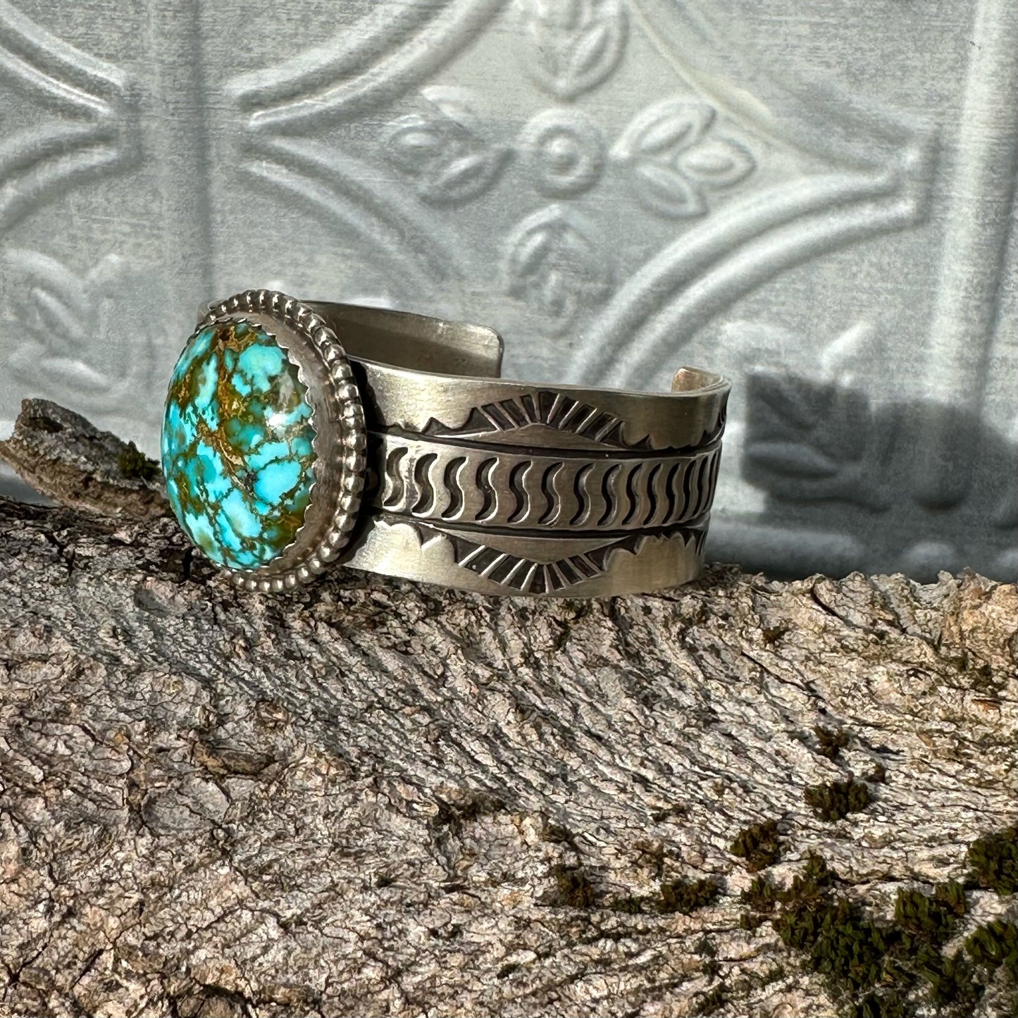 Turquoise Mountain Stamped Silver Cuff