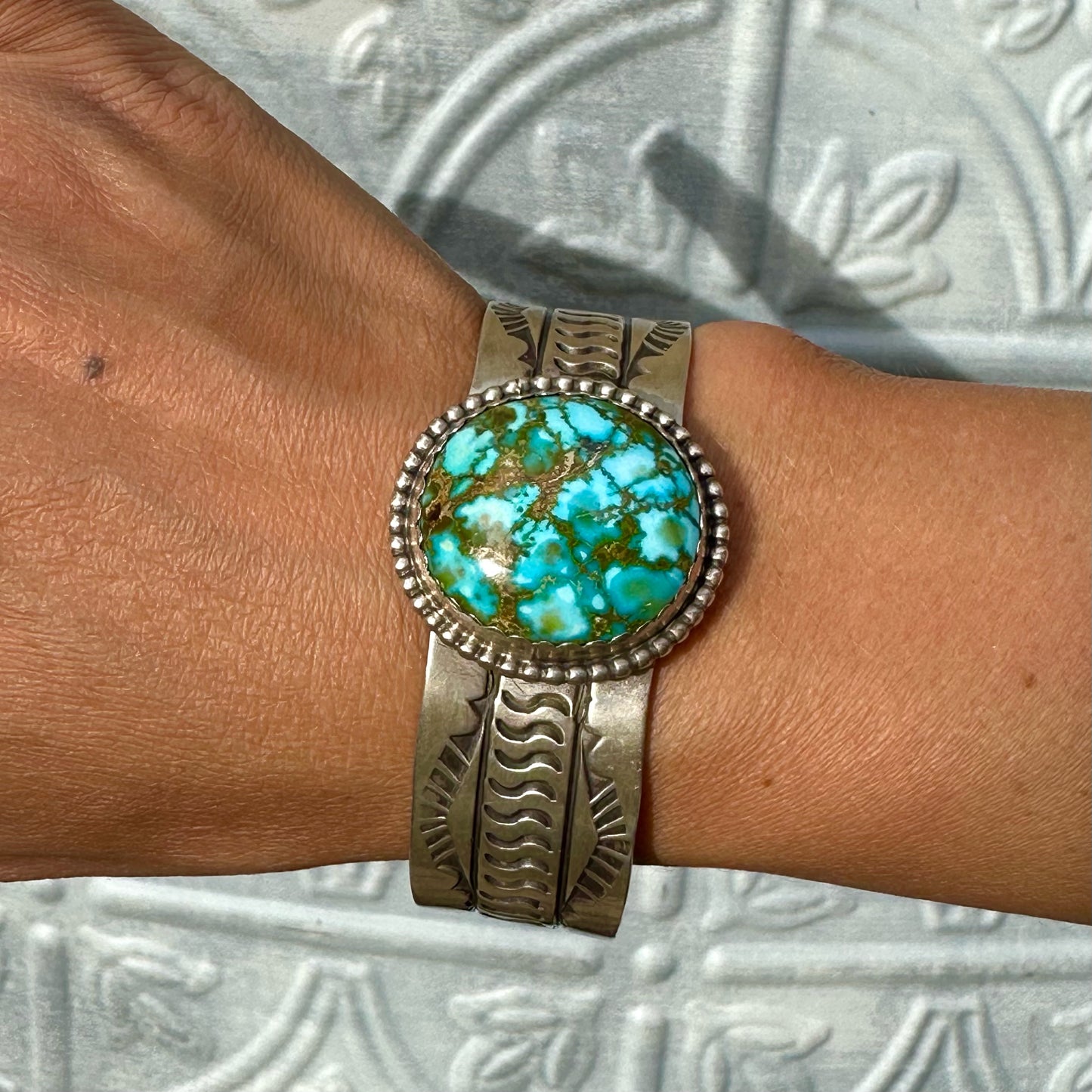 Turquoise Mountain Stamped Silver Cuff